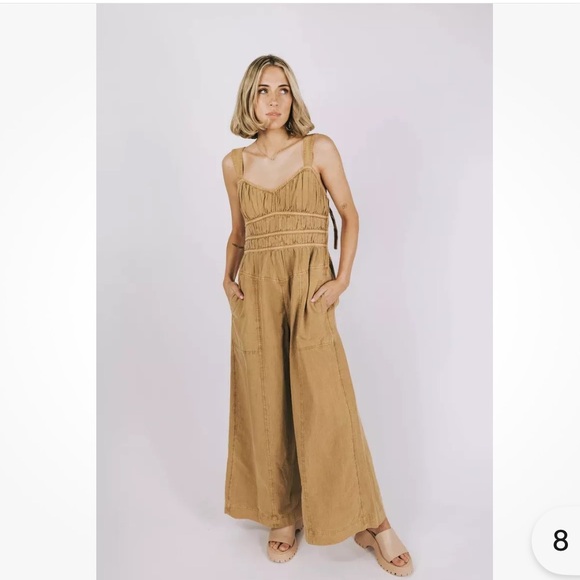 Free People After All Ruched One Piece Jumpsuit in Golden Nugget